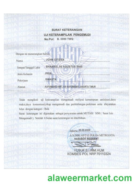 INDONESIA driver certificate